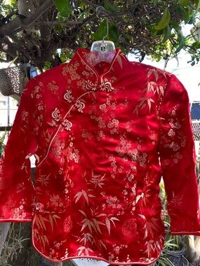 Mi Red Jacket with Gold Floral Brocade